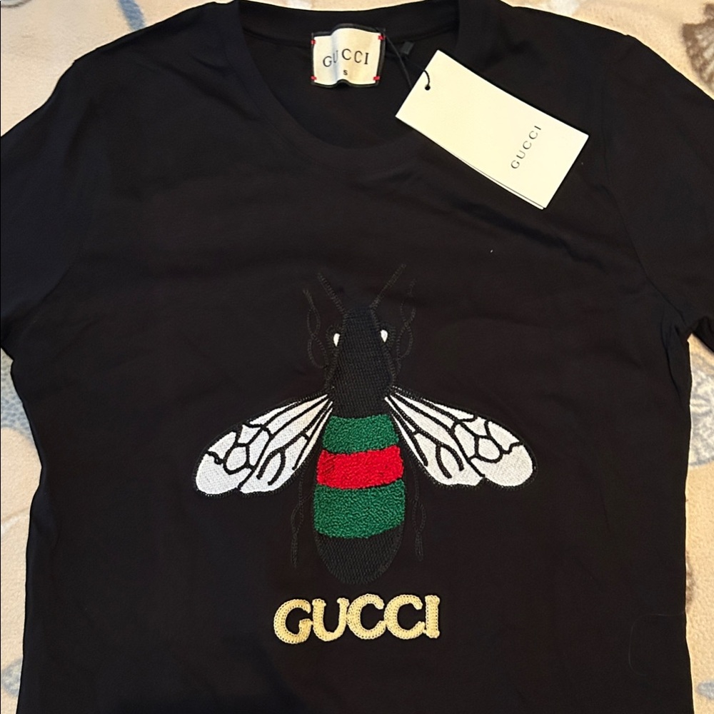 Gucci Black Tee with Embroidered Bee